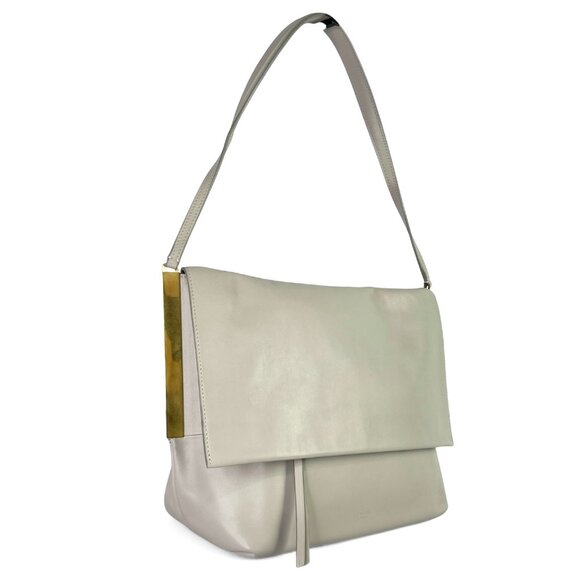 CELINE Clasp Flap Bag Dove Gray Calfskin Leather Shoulder Neutral Italy Handbag - Picture 2 of 16